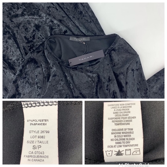 Tahari NWT Black Long Sleeve Crushed Velvet A-Line Shift Dress, Small - Picture 16 of 16